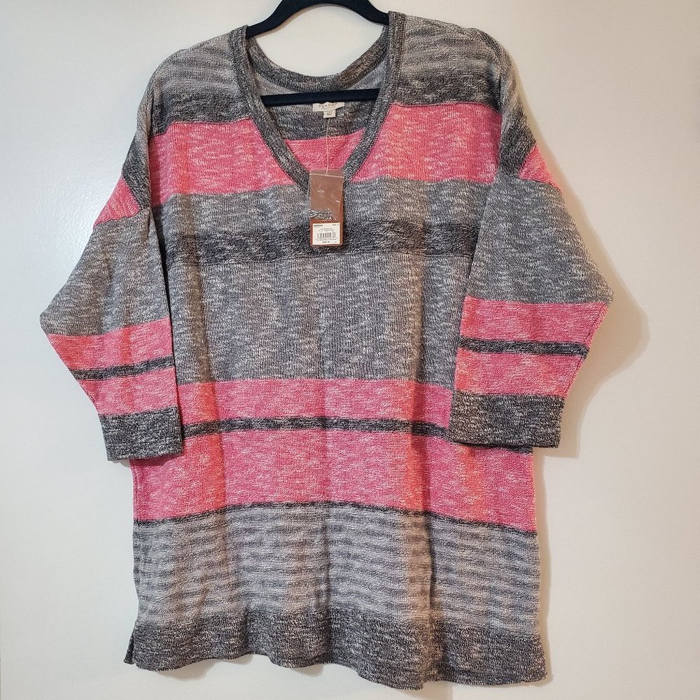 Sonoma Women's Striped V-Neck Slub Sweater
